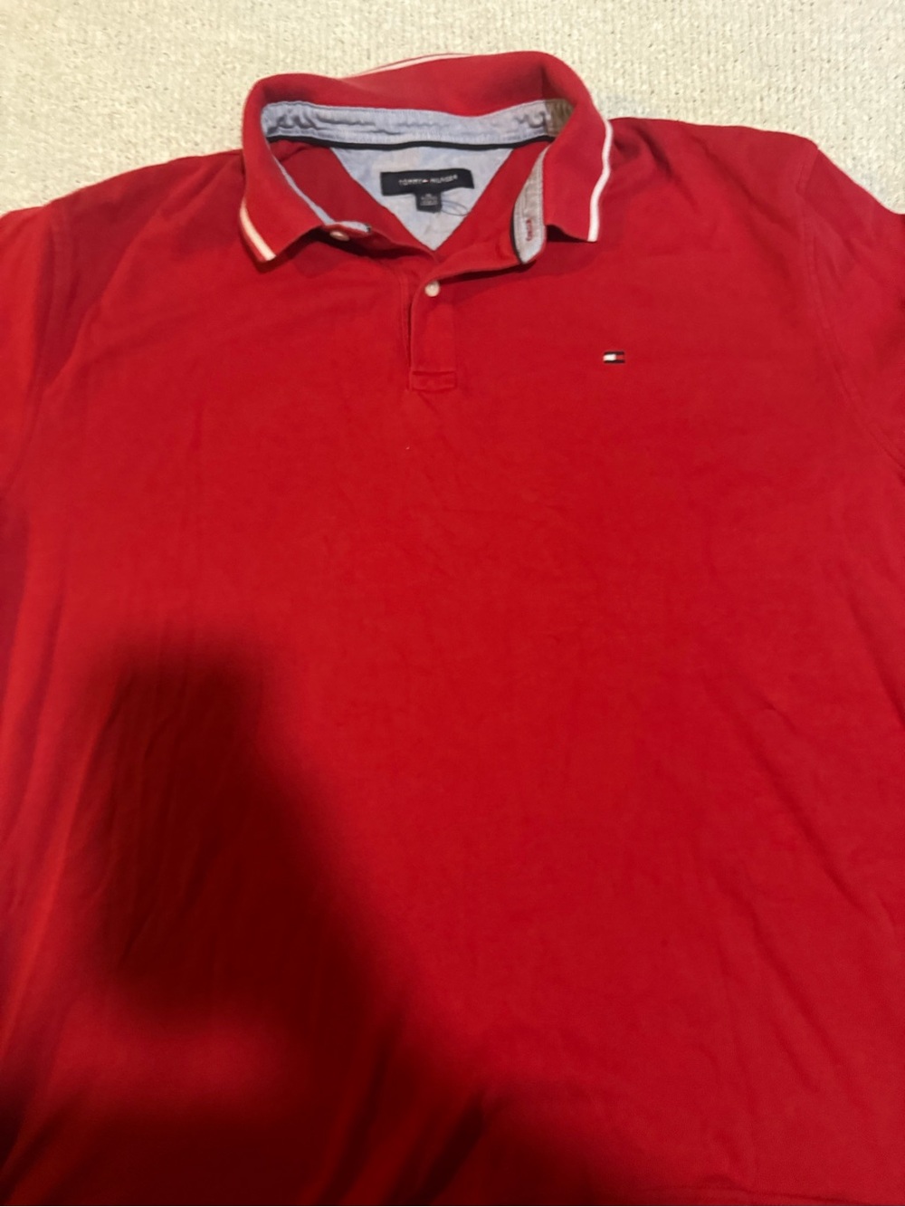 Tommy Hilfiger Red Polo with Contrast Collar Trim